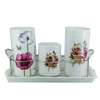 Cutlery Spoon Holder Ceramic with Tray 3Pcs Set